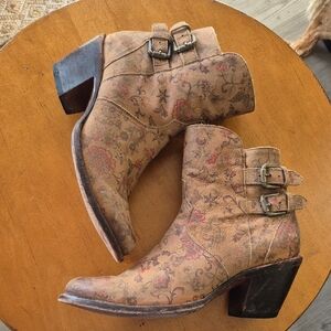 Lucchese Bootmaker Handmade In Mexico Catalina Floral Brown Ankle Boots. Sz 9.5